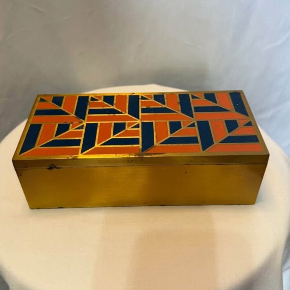 West Elm Gold Box with Blue and Orange Geometric Top